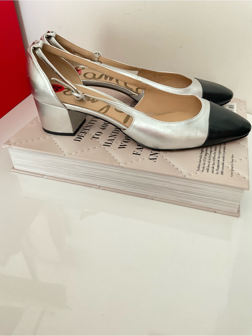 Sam Edelman Silver and Black Cap Toe  Block Heel Pumps Size 10